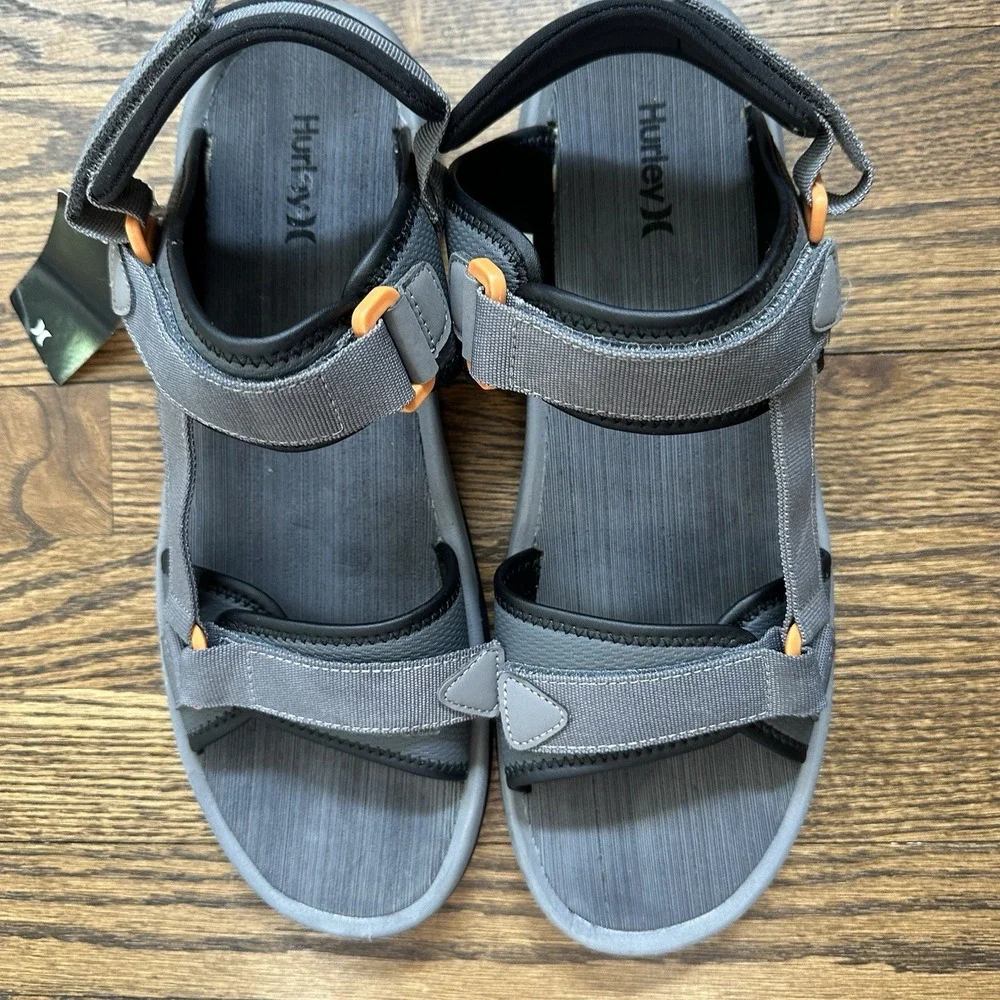 Hurley Burbank Men Gray Strap Sandals Shoes Logo Outdoor Active Size 12 NEW